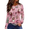 Women's Fashion Casual Slit Hem Round Neck Long Sleeve Loose Printed T-Shirt Top