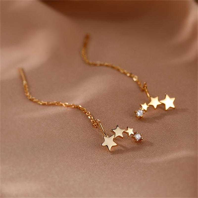 Lang kjedet dusk Star Drop øredobber for kvinner Koreansk Golden Ear Line Smykker Pendientes Boucle d'oreille gave