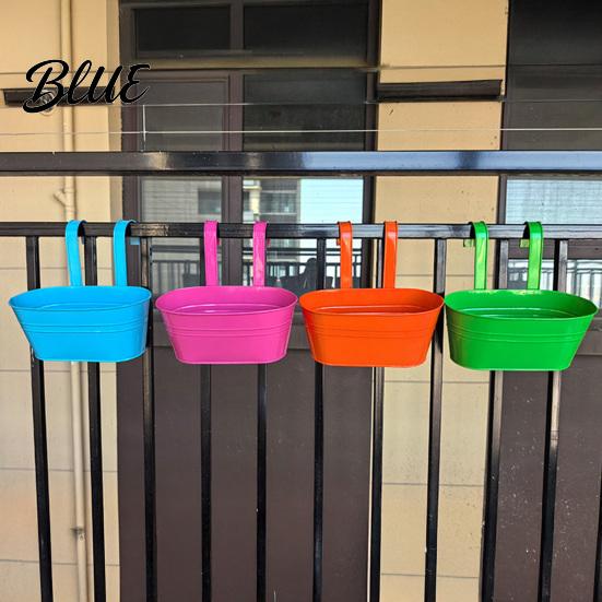 Metal Flower Pots with Hooks Hanging Planter Pot Drainage Holes Detachable Hooks Balcony Railing Planter Boxes Plant for Garden Fence Indoor
