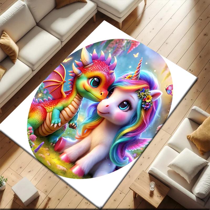 1pc Unicorn Twins Carpet Rug for Living Room Bedroom Home Sofa Decoration,Kids play Non-slip Floor Mat