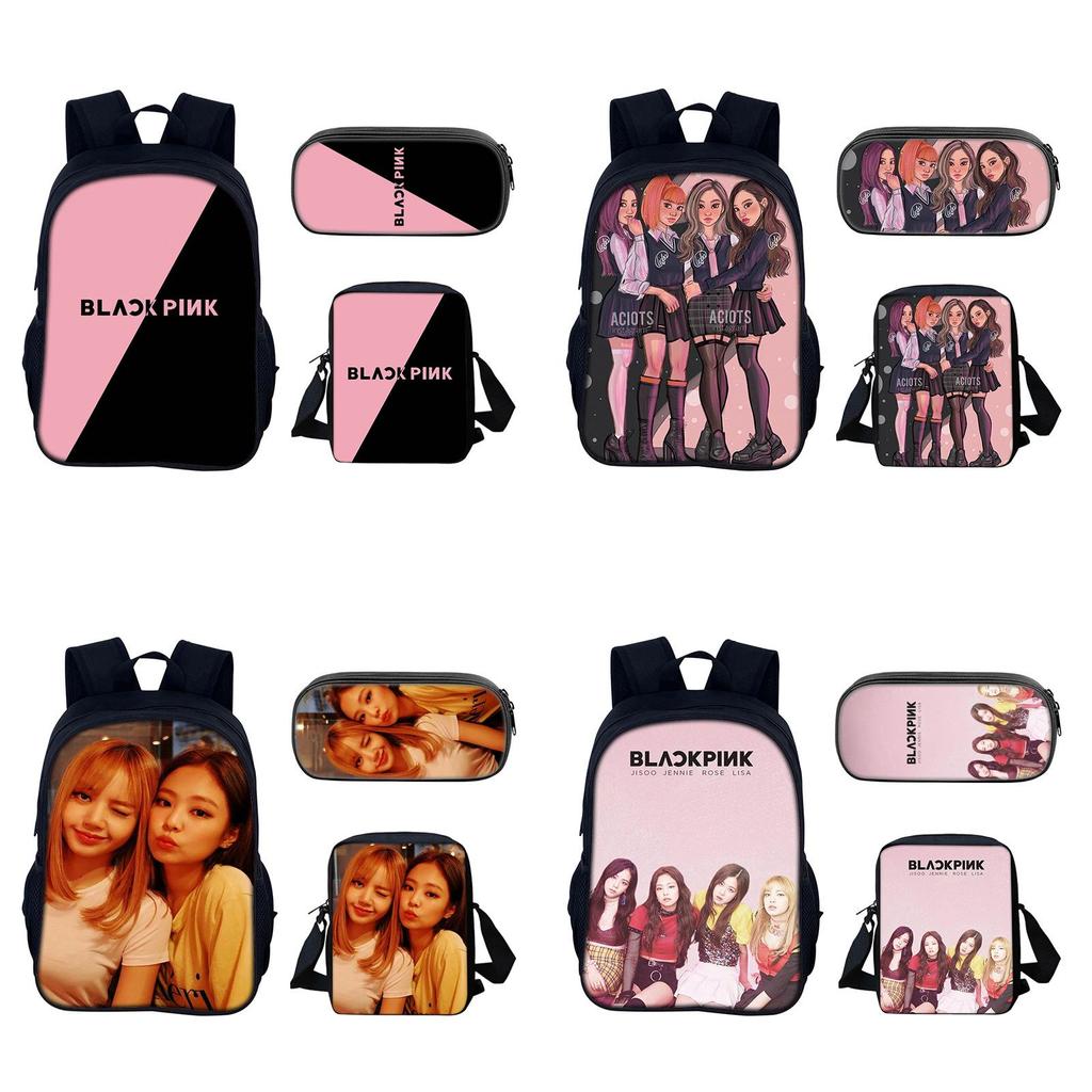 Set de Mochila Estudiantil Blackpink con Material de Nylon y Diseño Creativo para Uso Diario