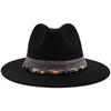 Women's Autumn and Winter Light Luxury Woolen Hat Polyester Imitation Wool Felt Hat Fashion European and American Colored Bead Chain Black Top Hat