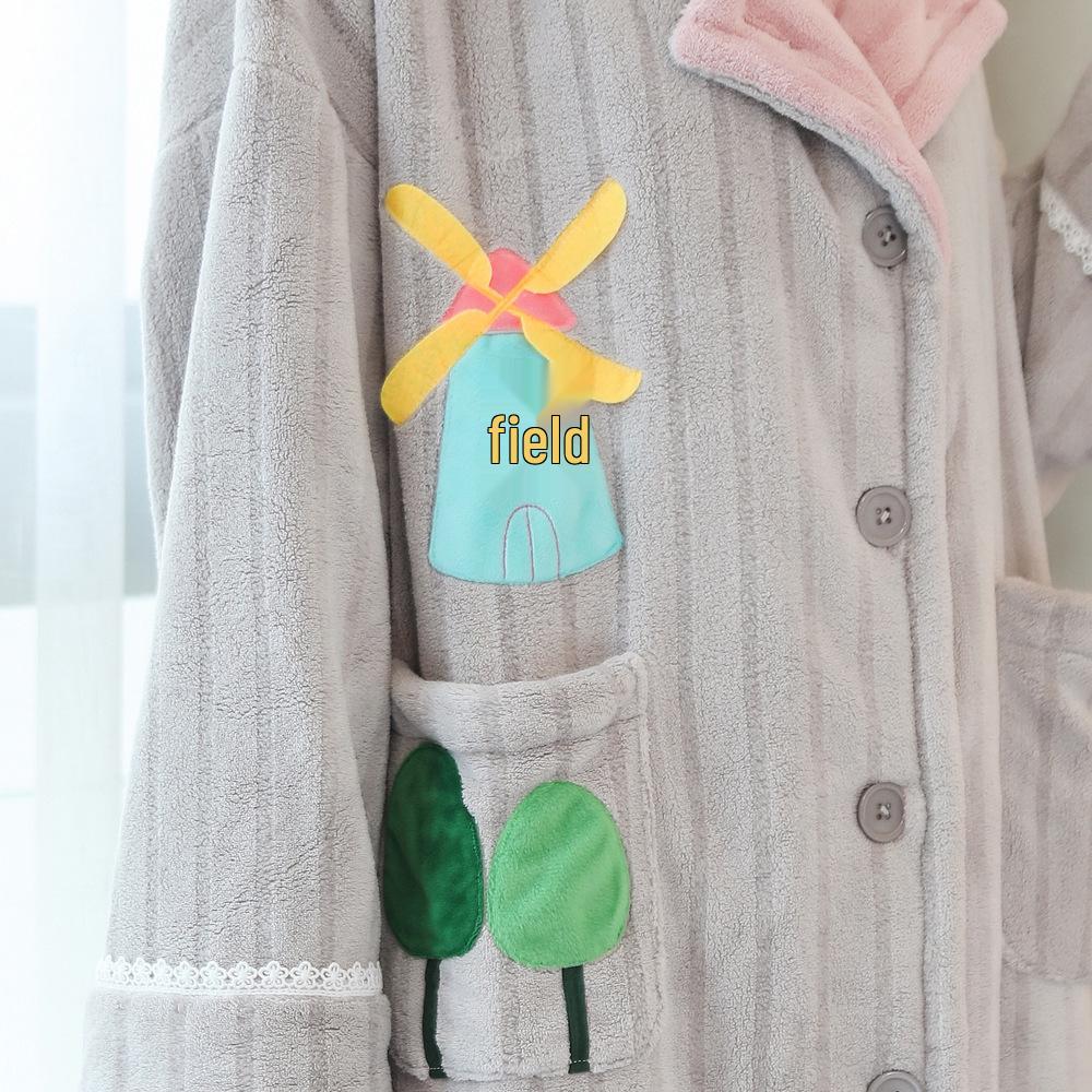 Women's Thick Flannel Long Sleeve Bathrobe - Autumn/Winter 2023