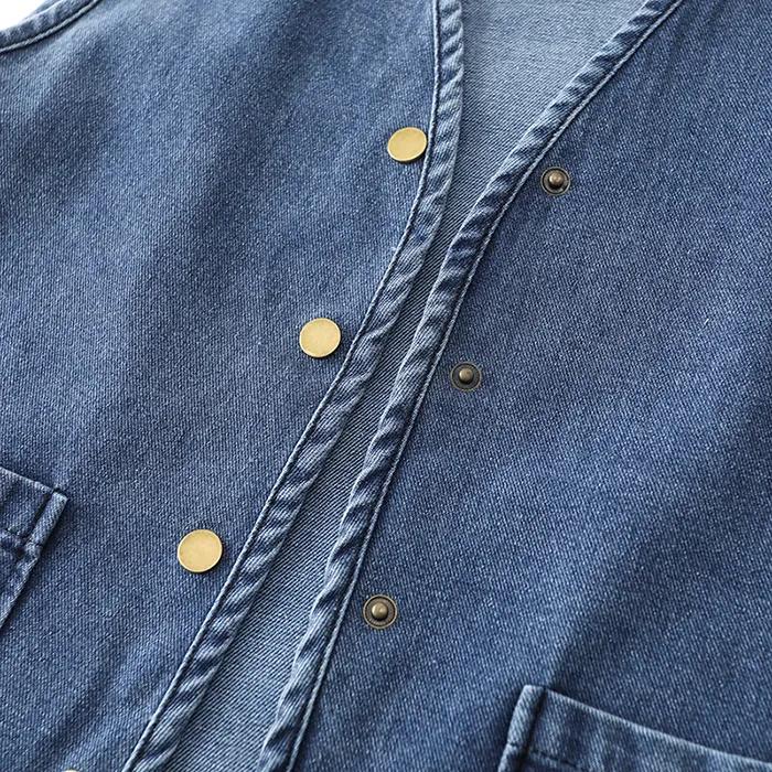 Dámská jarní/podzimní džínová vesta Oversized design Zeštíhlující bunda s kapsami