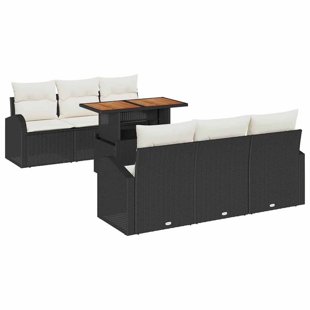 Garden Sofa Set with Cushions 7 pcs Black and Cream
