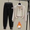 Trendy Women's Fleece Half-Zip Stand Collar Sweatshirt & Loose Harem Pants Set