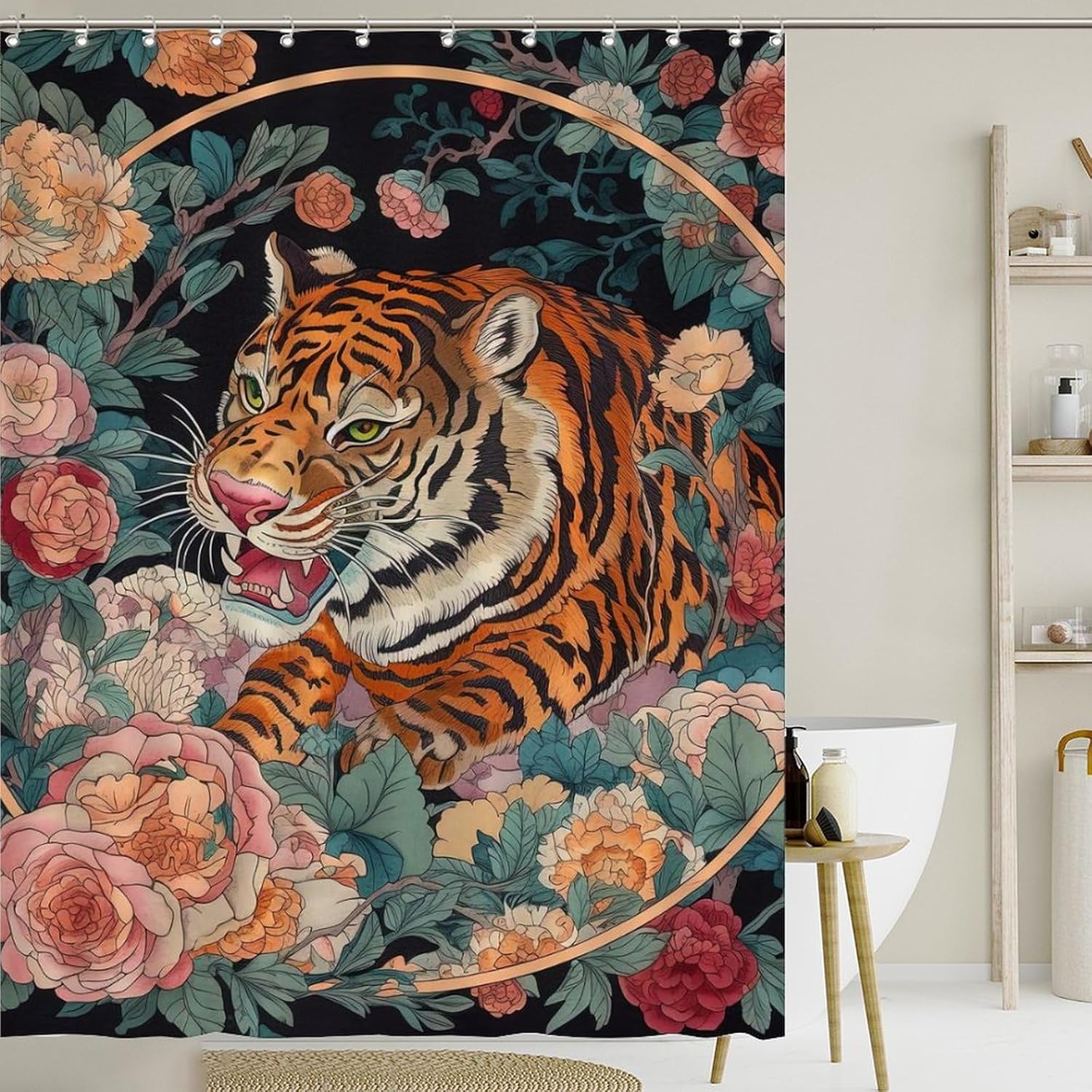 

Shower Curtain Color Floral Animal Print Tiger Polyester Bathroom Decoration Pink Flower Shower Curtain Waterproof 180X180Cm W60H190(CM)-1 Pcs