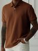 Men's Short Sleeve Knit Texture Polo Shirt Button Collar Casual Top