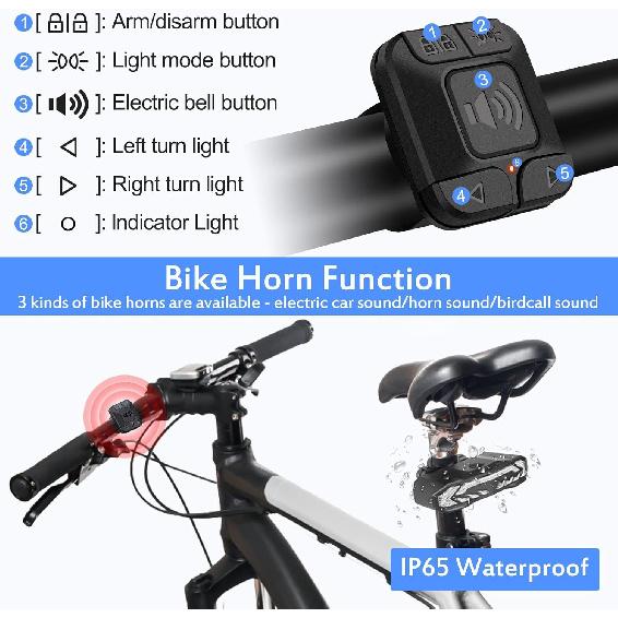 NineLeaf Smart Bike Tail Light with Turn Signals and Brake Light, Anti-Theft Bicycle Alarm Tail Light with Electric Bell and Automatic Brake