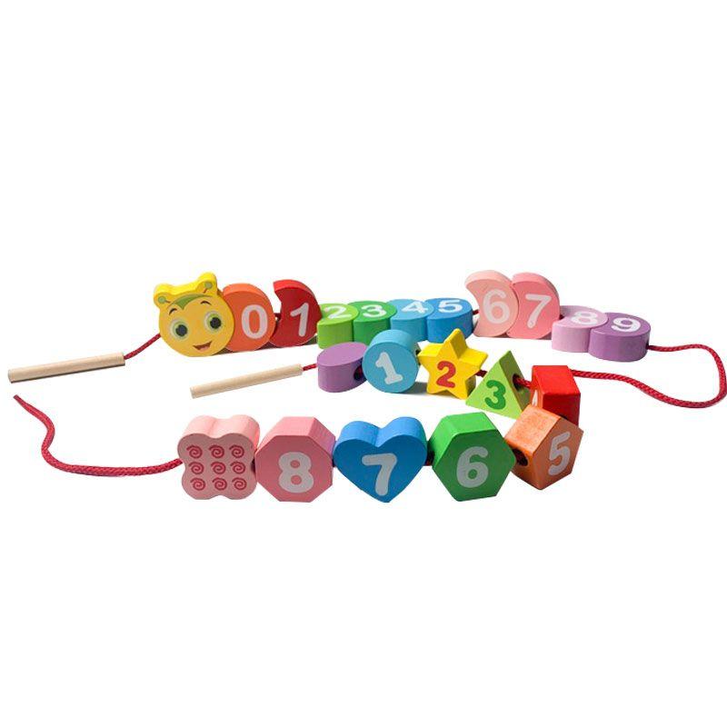 

Wooden Infant Kids String Beads Training Concentration Early Education Educational Toys 1-2 Years Old 3 Baby Threading Rope Building Blocks Caterpillar Beads