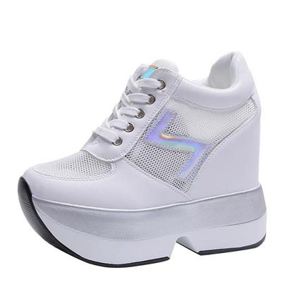 Moda Plataforma Alta Plana 12cm Aumento de Altura Zapatos Casuales Mujer 2024 Primavera Nuevo Tenis con Cuña Oculta Calzado Vulcanizado Femenino