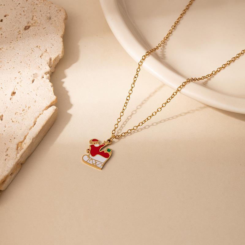 Stainless Steel Reindeer Necklace - Christmas Cartoon Clavicle Chain with Creative Design
