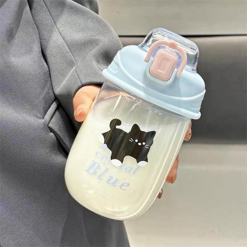 Water bottle large capacity ins children's straw plastic cup high value water cup girls students portable cup cute cup