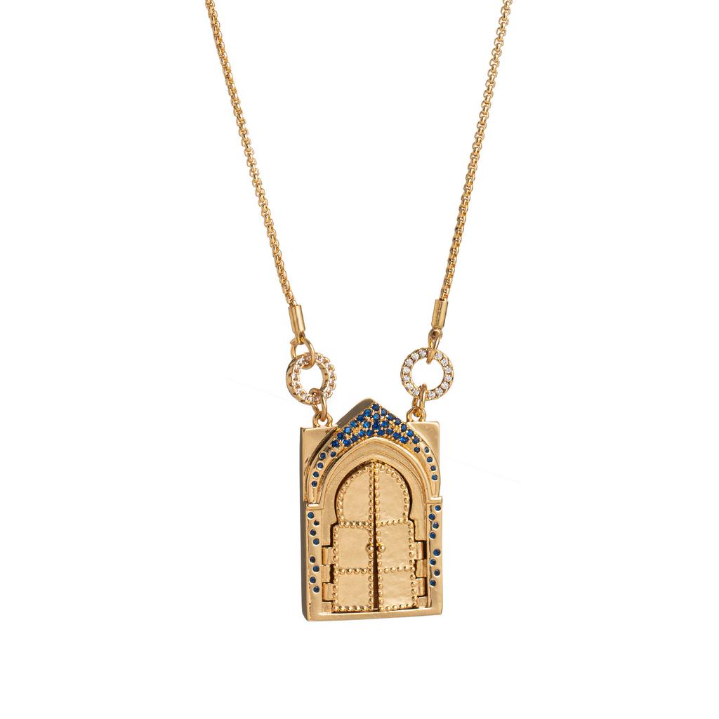 Retro Elements Tarot Card Opening And Closing Necklace Butterfly Rebirth Gate Diamond Pendant Design Sense Heavy Industry Gold-Plated Jewelry