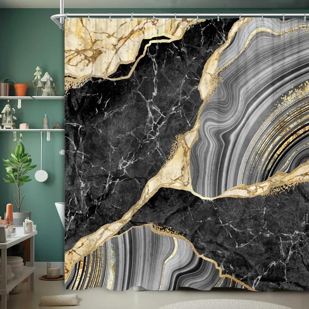 Marble Textured Shower Curtain Luxury Modern Geometric Creative Irregular Ink Art Home Polyester Fabric Bathroom Decor Curtains