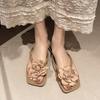 Summer wear retro flower slippers women's new with skirt flat bottom seaside beach sandals