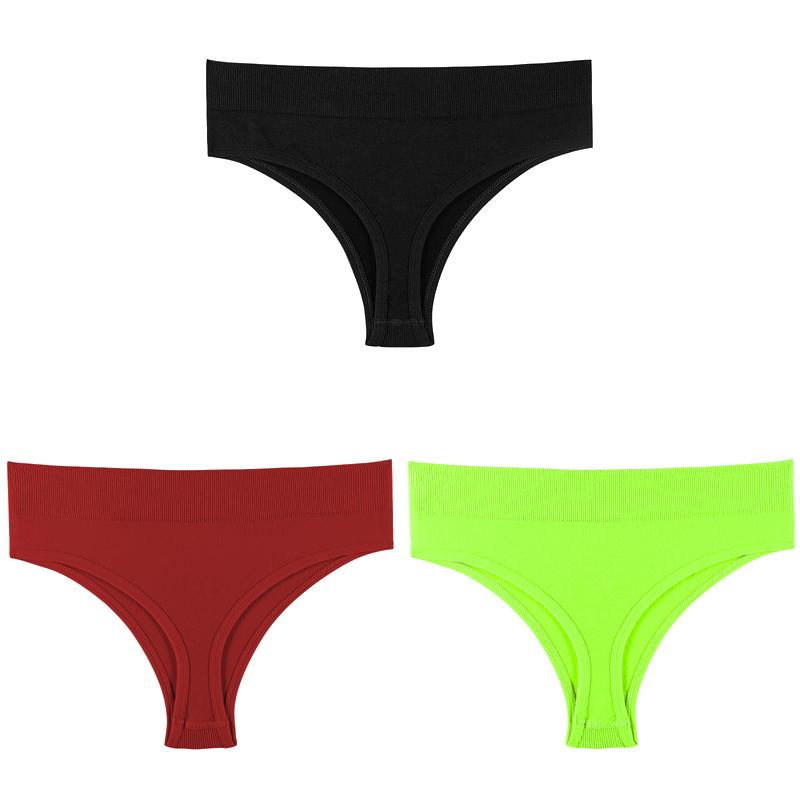 Women Solid 3PCS/Set Panties Sexy Middle Waist G-String Thong Femal Soft Nylon Lingerie Stretch T-Back Thong Underwear