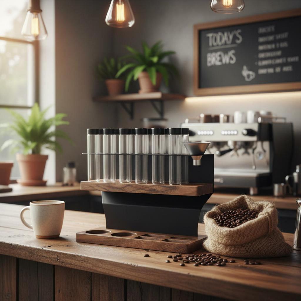 Holz Kaffeebohnen Ausstellungsständer Transparenter Glasflaschenhalter Versiegelt für Café