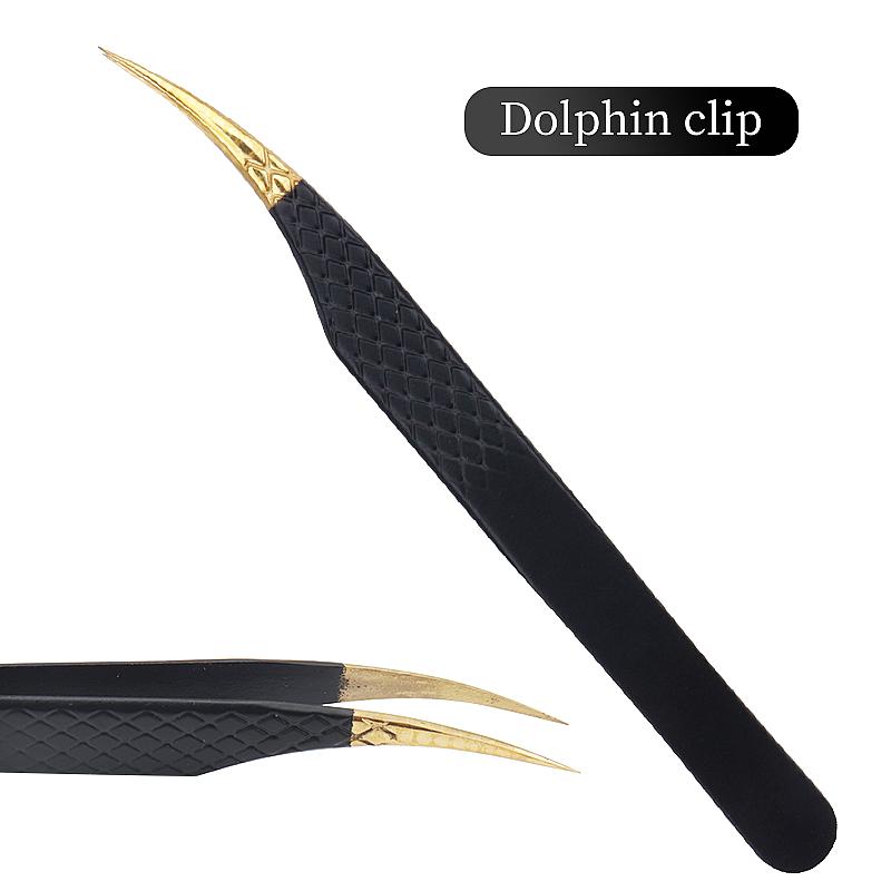 Professional Black Gold Stainless Steel Eyelash Tweezers High Precision Tweezers