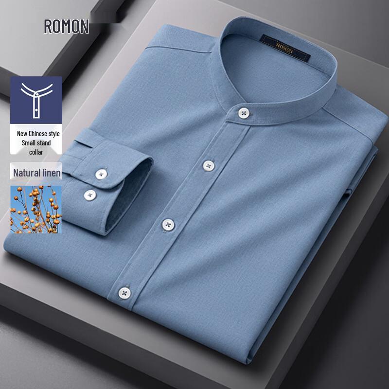 Luomeng Herren Neues Chinesisches Design Natürliche Leinenmischung Langarmhemd