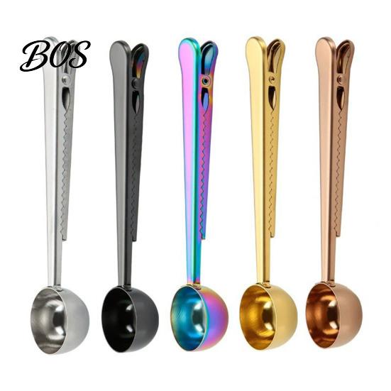 Integrated Spoon And Sealing Clip 2 in 1 Bag Clip, Stainless Steel Measuring Clamp Scoop, Multifunctional Powder Sealer for Milk Coffee, Airtight