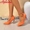 Fashion Aphixta 3.94inch Transparent Chunky Heels Women Pumps Orange Pimp Buckle Ankle Strap Shoes Leisure Patent Leather Plus Size 50
