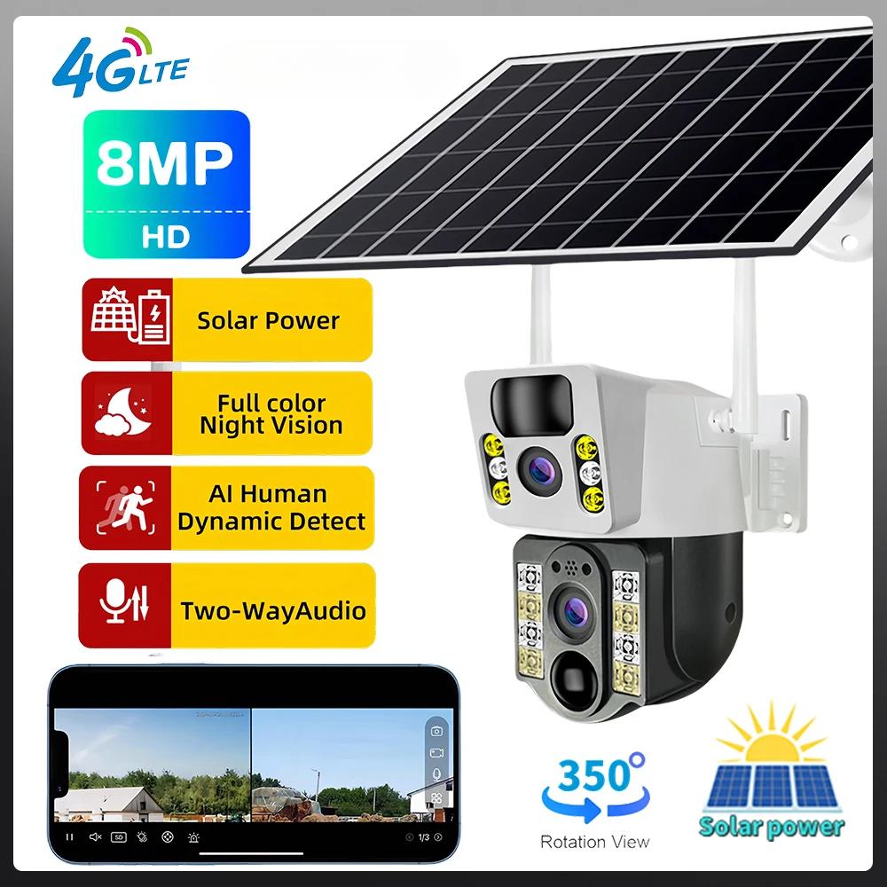 

Сонячна домашня камера з акумулятором 8MP 4K Dual Lens 4G SIM Card CCTV Surveillance PTZ, Waterproof Auto Tracking Auto Detection 4G Camera білий