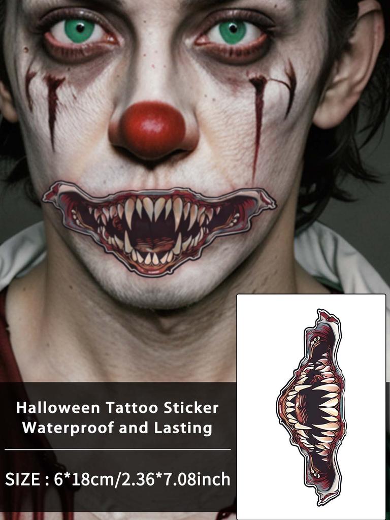 Body Art Colorful Halloween Horror Big Mouth Face Terrifying Pranking Tattoo Sticker Funny Makeup Party Waterproof Color Sticker