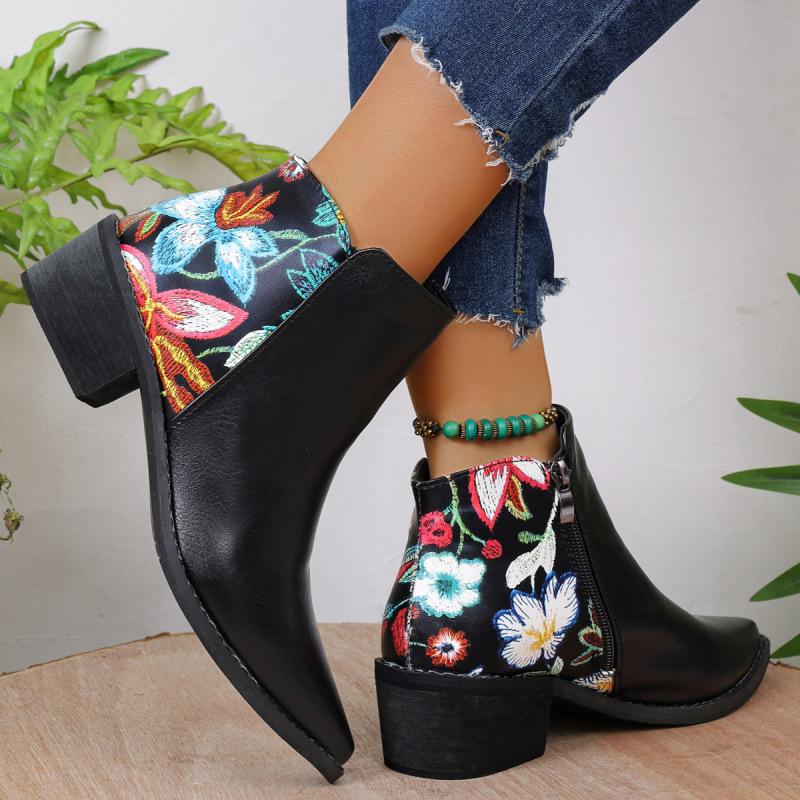 European, American and bare boots autumn and winter large size short boots elastic foot cover pointed thick heel leather boots