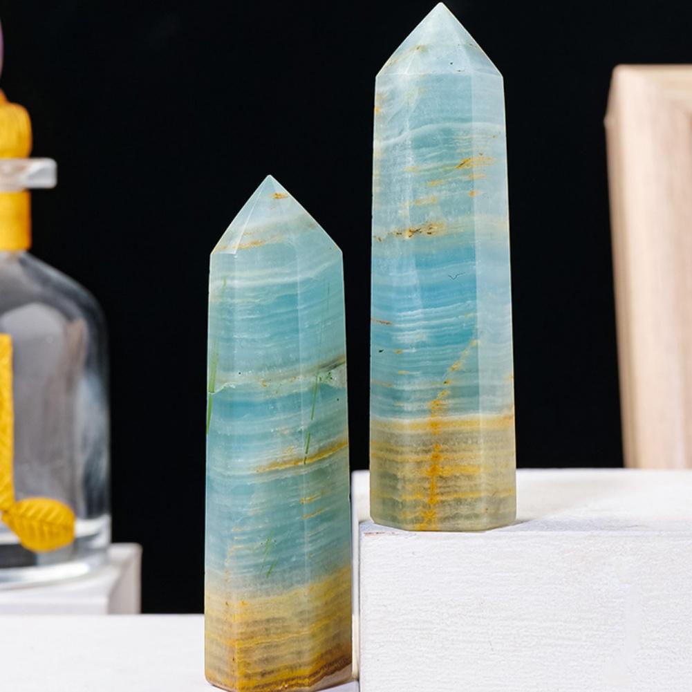 Natural Crystal Wand, Calcite Crystal Towers, Natural Large 6 Faceted Point Wands, Modern Natural Healing Crystal Point Obelisk For Reiki Meditation