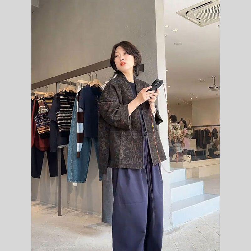 Early Spring Elegant High-End Unique New Chinese Style Women s Clothing National Style Jacket Women s 2026 Spring New Tang Suit Retro Top Dark Gray Jacket S