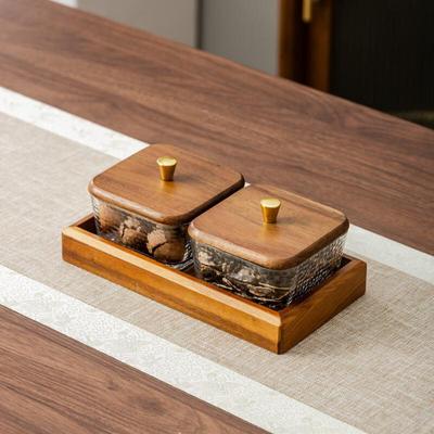 RuHan Walnut Wood Glass Divided Serving Tray