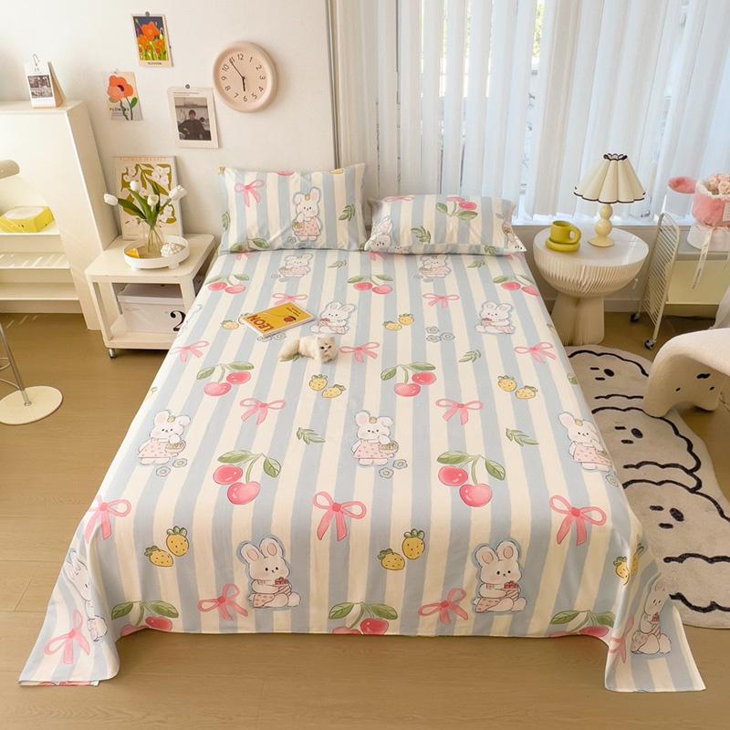 Cute Cartoon Panda Flat Sheet Kawaii Strawberry Bed Sheet Set For Girls Boys Room Decor, Cotton Twin Bed Cover With 2 Pillowcase