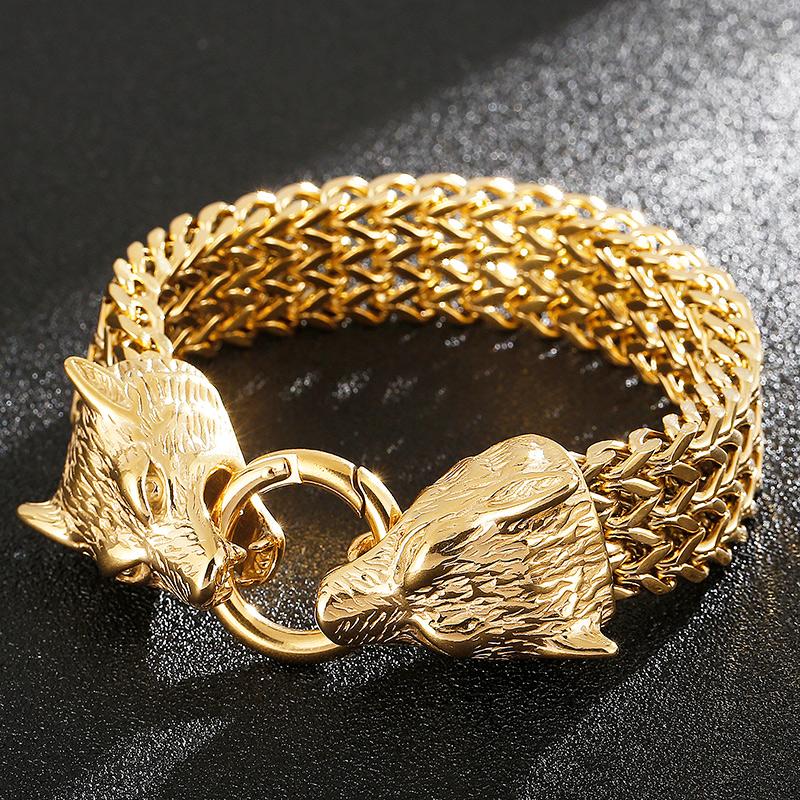 Kalen Vintage 18mm Skull Bracelets Shiny Matte Wolf Head Bracelet Wide Wristband Men's Party Jewelry Gift