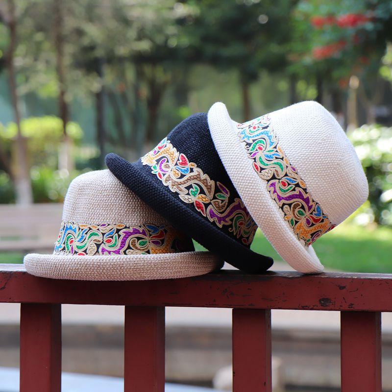 Yunnan ethnic wind cotton and linen leisure spring and summer travel embroidery hat, sunshade embroidery hat wholesale
