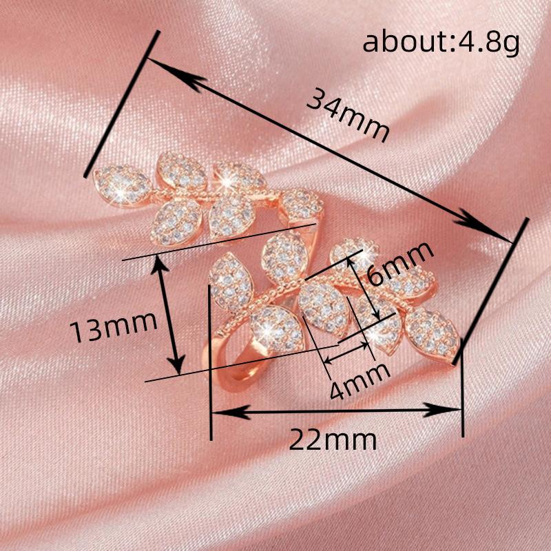 Huitan Rose Gold Color Leaf Shaped Resizable Opening Rings for Women Temperament Elegant Female Ring Wedding Party Trend Jewelry