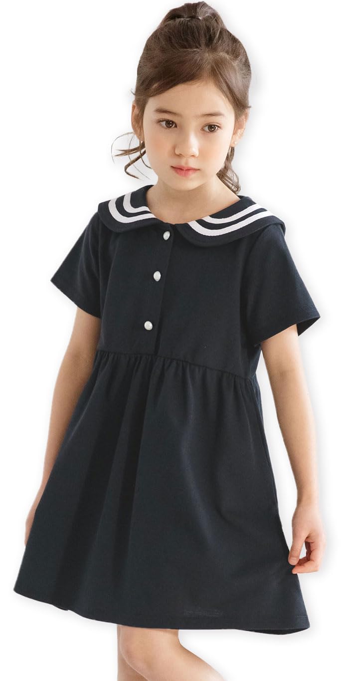 

Bee Sailor Dress for Short Navy Girls, Kids, Sleeves, Collar, Pockets, Summer, shh01843, 140cm,