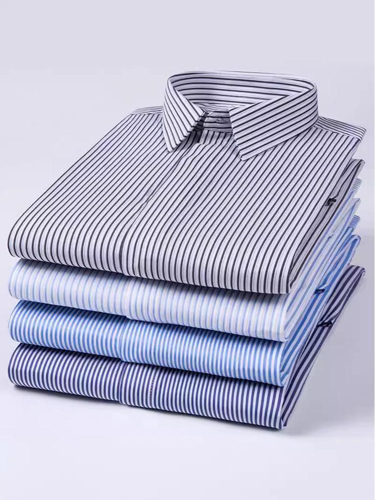 Men's 2024 Modal Striped Long Sleeve Stretch Shirt - Hidden Placket, Wrinkle-Resistant