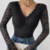 Women's Fashion Sexy Solid Color Lace Long Sleeve Slim Bodysuit