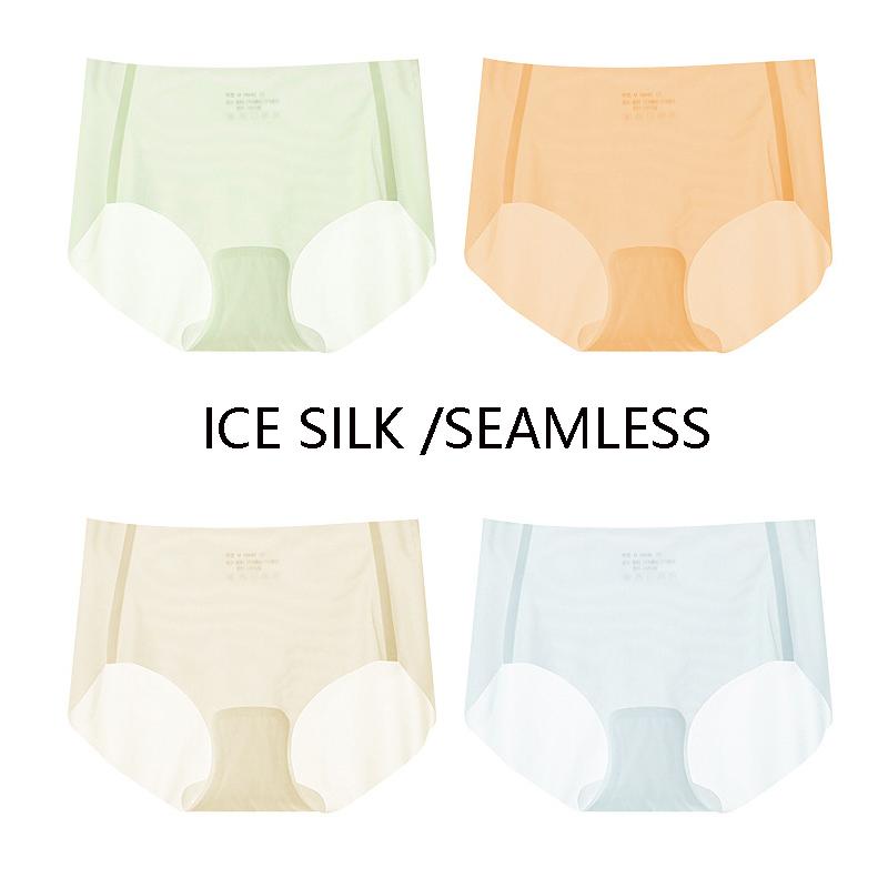4Pcs Seamless Women Panties Solid Underwear Sexy Low-Rise Ladies Briefs Female Ice Silk Underpants Solid Thin Female Lingerie
