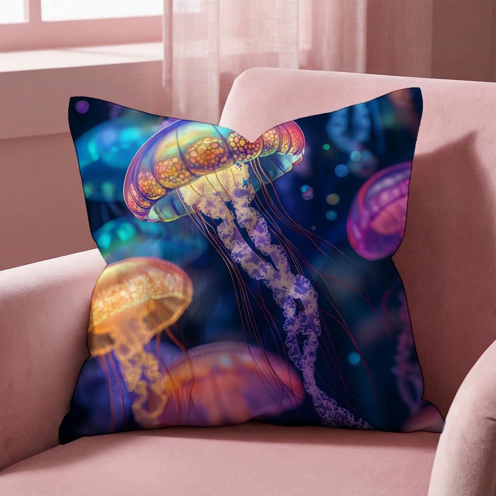 Beautiful Marine Life Jellyfish Cushion Cover Multi-Scene Pillow Cover for Home & Car - Reversible, Soft & Durable for Daily Use