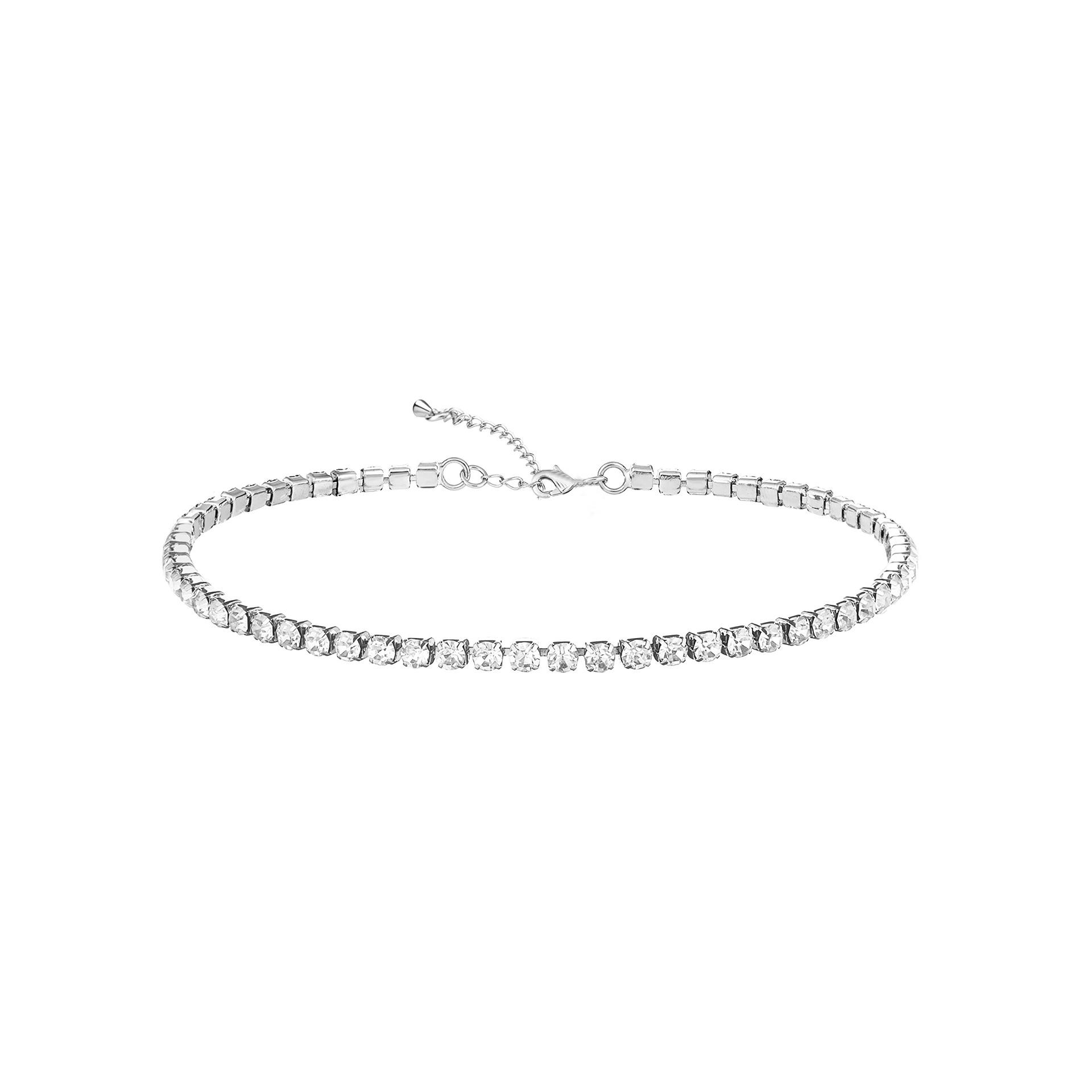 

Rhinestone Studded Choker Necklace Sparkly Minimalist Feel Collarbone Chain for Women option 1 серебряный