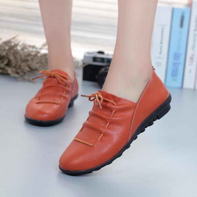 Women Shoes Loafers Lace Up Leather Flat New Spring Casual Comfortable Mom Shoe Mujer Zapatos Chaussure Femme