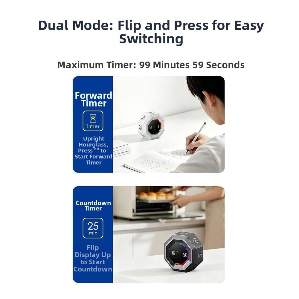 LED Display Gravity Sensor Timer Smart Kitchen Timer Multifunctional Flip Timer Clock Kitchen