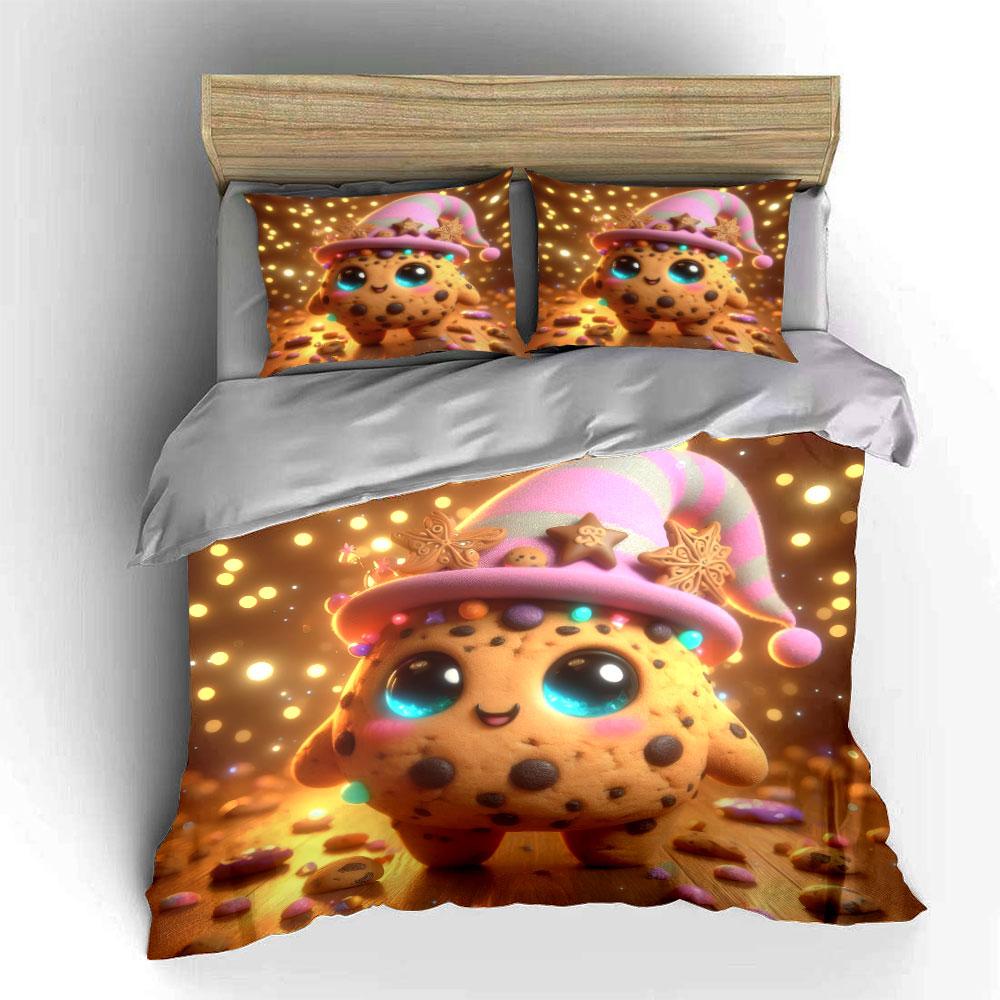 Cute Cookie-Themed Decor Set Soft Skin-Friendly Bedding Set Includes 1 Duvet Cover And 2 Pillowcase Gift