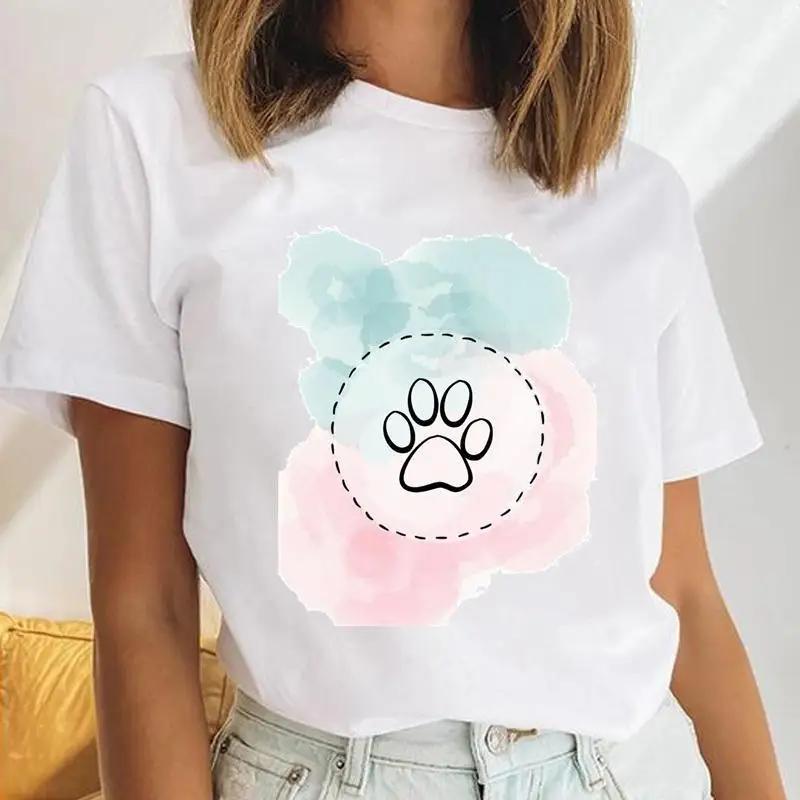 Damen Hunde PFOTEN Liebe Muster Cartoon T-Shirt Kurzärmelig Lässig Harajuku Stil Kurzärmeliges Grafik T-Shirt