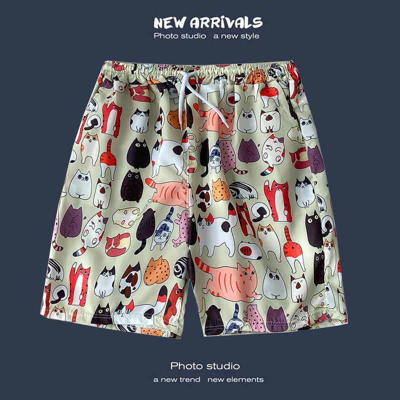 Men's Casual Loose Fit Five Point Shorts Trendy Floral Beach Vacation Couple Shorts Comfortable Versatile Summer Bottoms