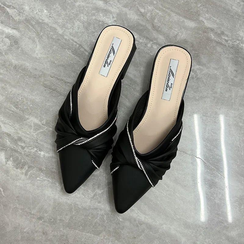 

Rhinestone Low Heel Slides Outside Pointed Toe Women s Slippers and Ladies Sandals Easy Wears Vip On Offer Chic Elegant 39 Shoes 35