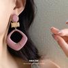 Silver needle retro Hong Kong style resin rhombus pendant earrings versatile fashion stud earrings femininity earrings design sense niche