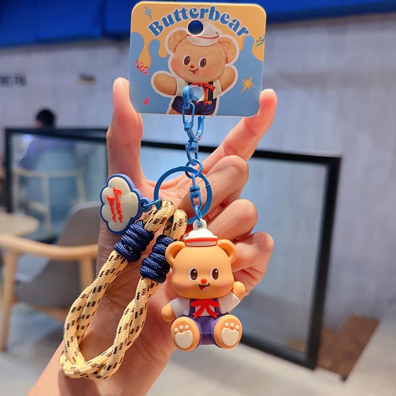 Cute Cartoon Picnic Adventure Butter Bear Keychain Cute Bag Charm Pendant